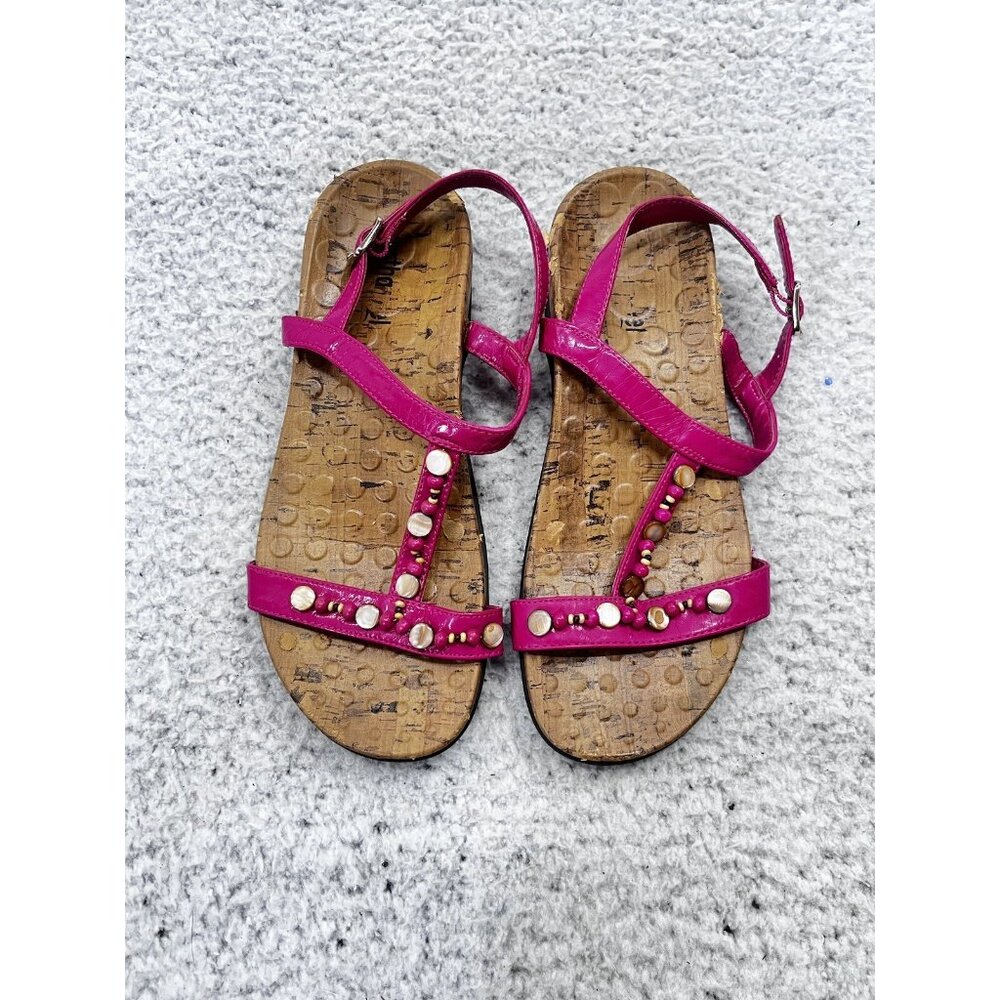 Women's Ortho Heel Pink Beaded Open Toe Side Buckle Sandal Size 7